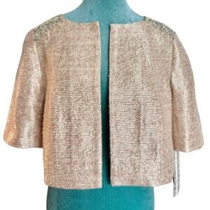 Kay Unger New York Metallic Tweed & Lace  Cropped Jacket – Size 10 (NWT)
